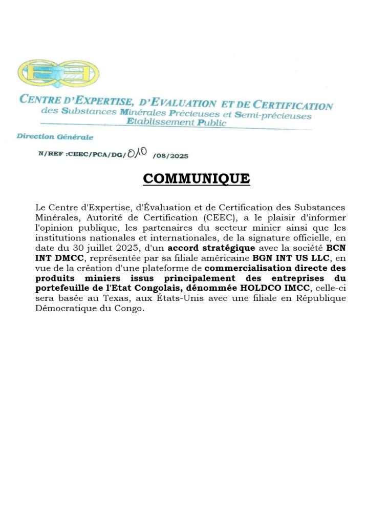 COMMUNIQUE REF N/REF :CEEC/PCA/DG/010/08/2025